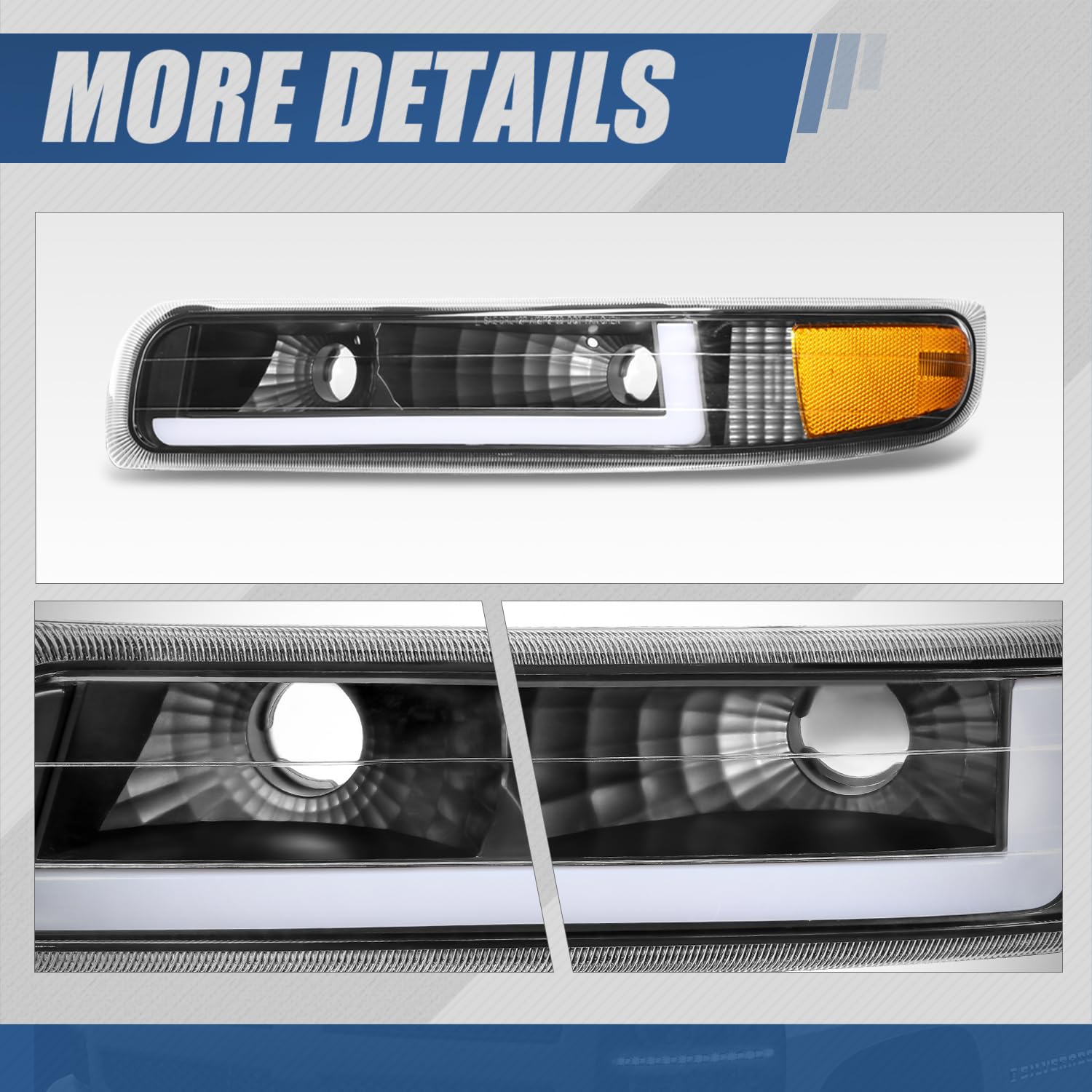 Amazon | ブラックハウジング アンバーコーナーLED DRLヘッドライト+